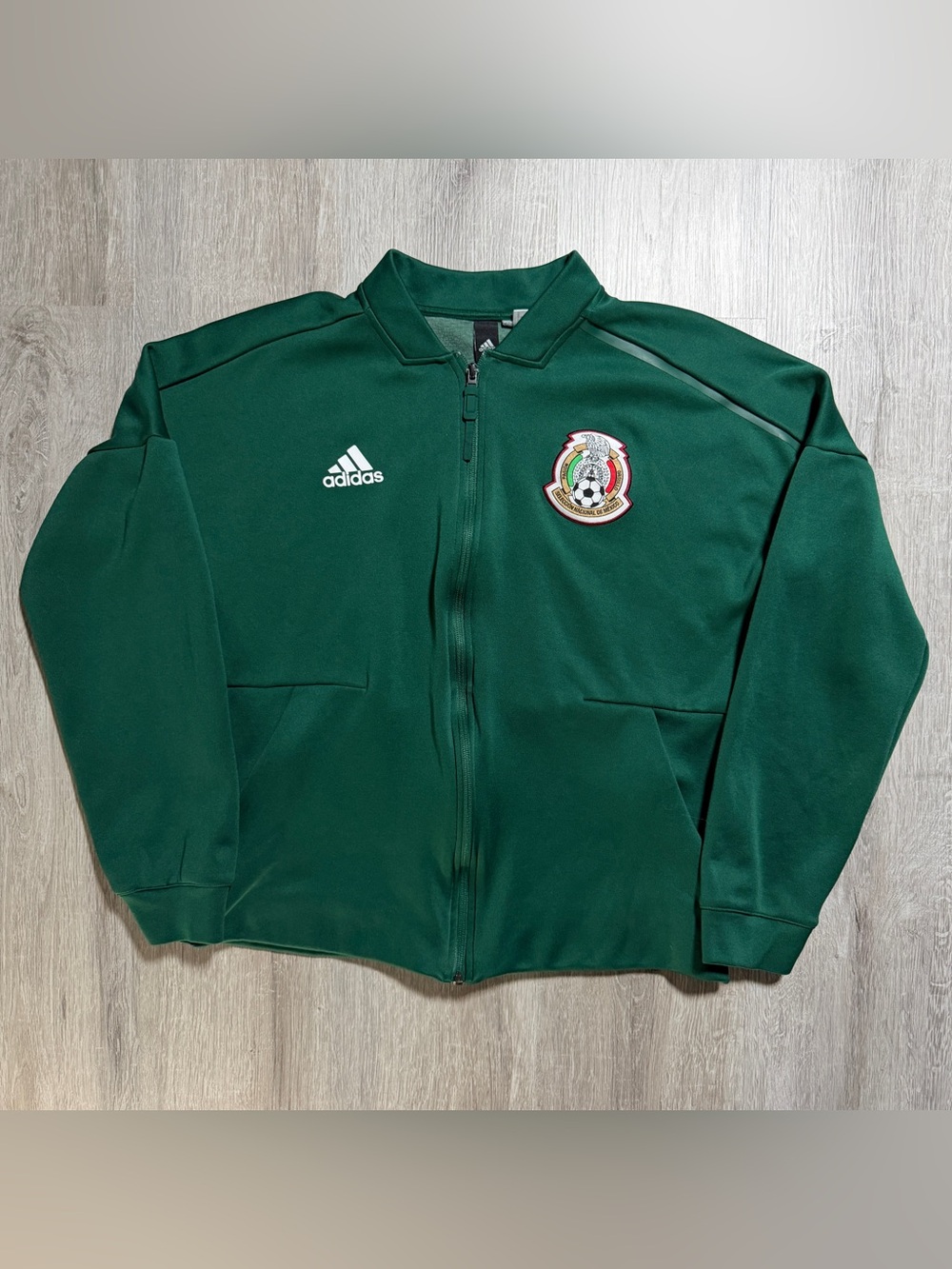 adidas Mens Mexico National Team Soccer Green Track Jacket with Team Crest